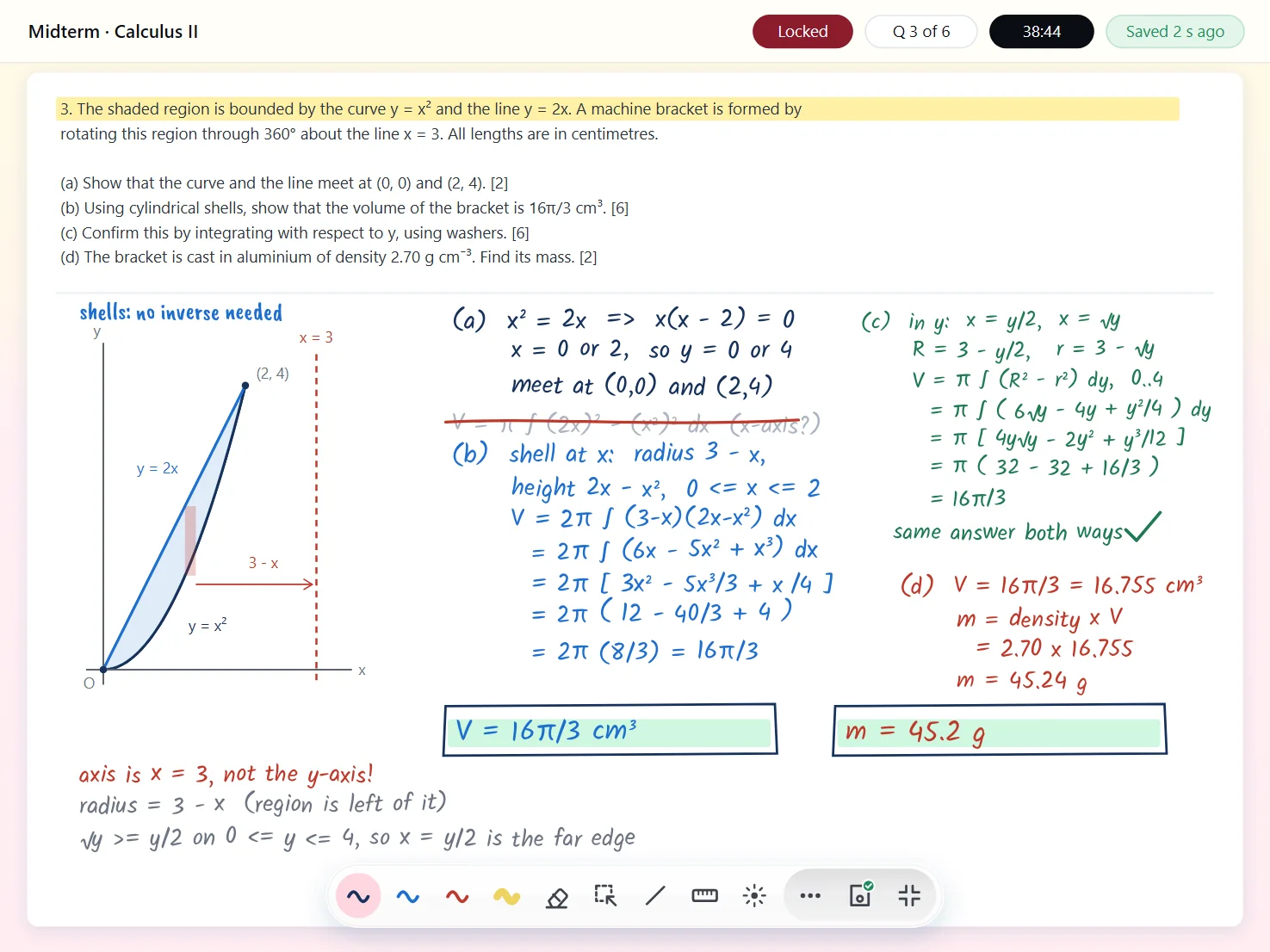 A locked exam answered by hand
