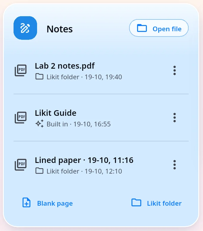 The Notes list in the app